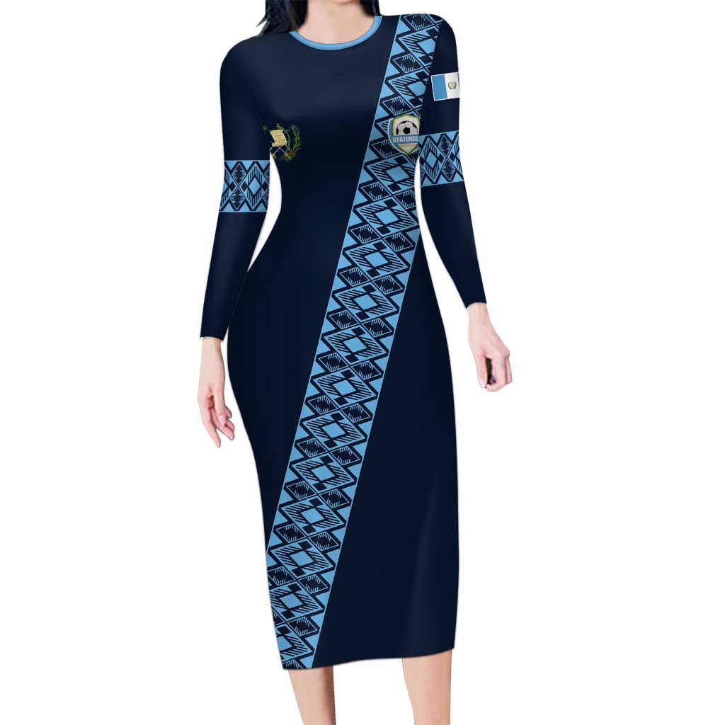 Custom Guatemala Football Long Sleeve Bodycon Dress Vamos Los Chapines