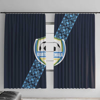 Navy window curtain panels with football crest and geometric stripe graphic