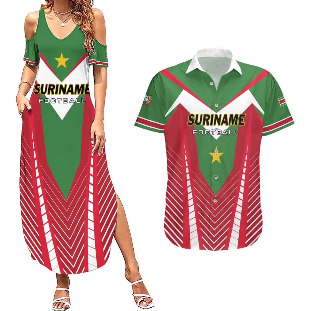 Custom Suriname Football Couples Matching Summer Maxi Dress and Hawaiian Shirt Go Sranankondre Fubal Pluga