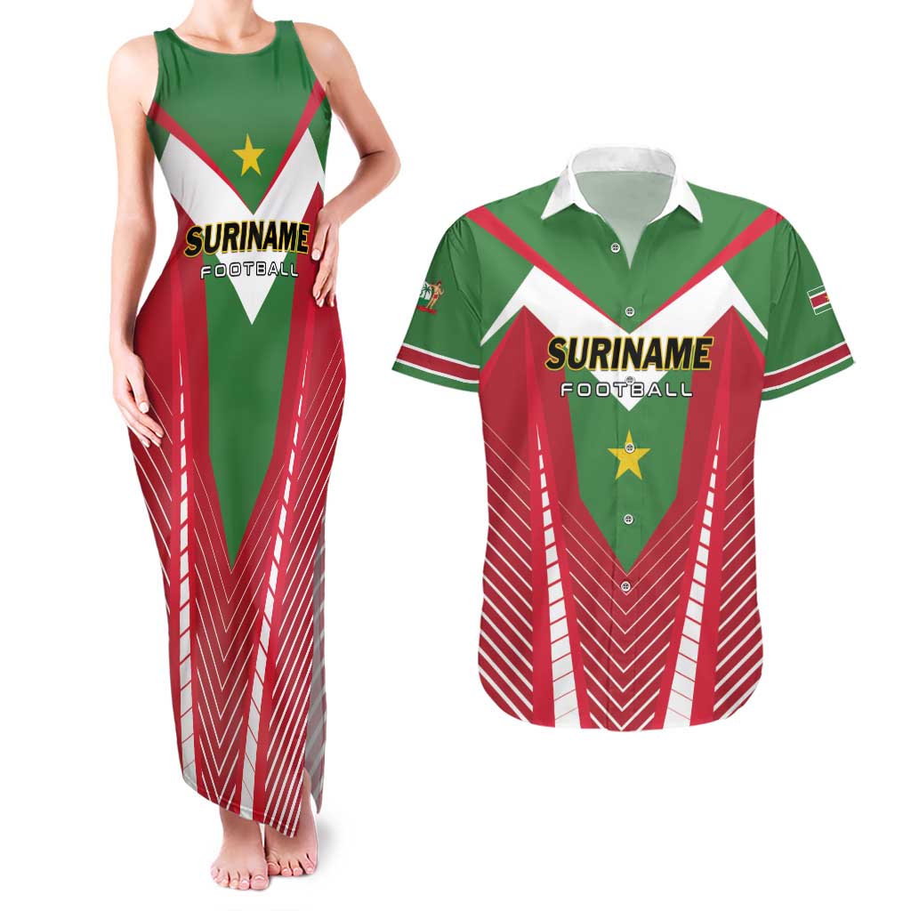 Custom Suriname Football Couples Matching Tank Maxi Dress and Hawaiian Shirt Go Sranankondre Fubal Pluga