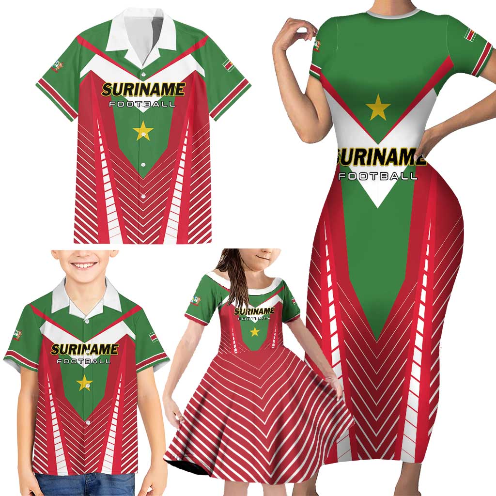 Custom Suriname Football Family Matching Short Sleeve Bodycon Dress and Hawaiian Shirt Go Sranankondre Fubal Pluga