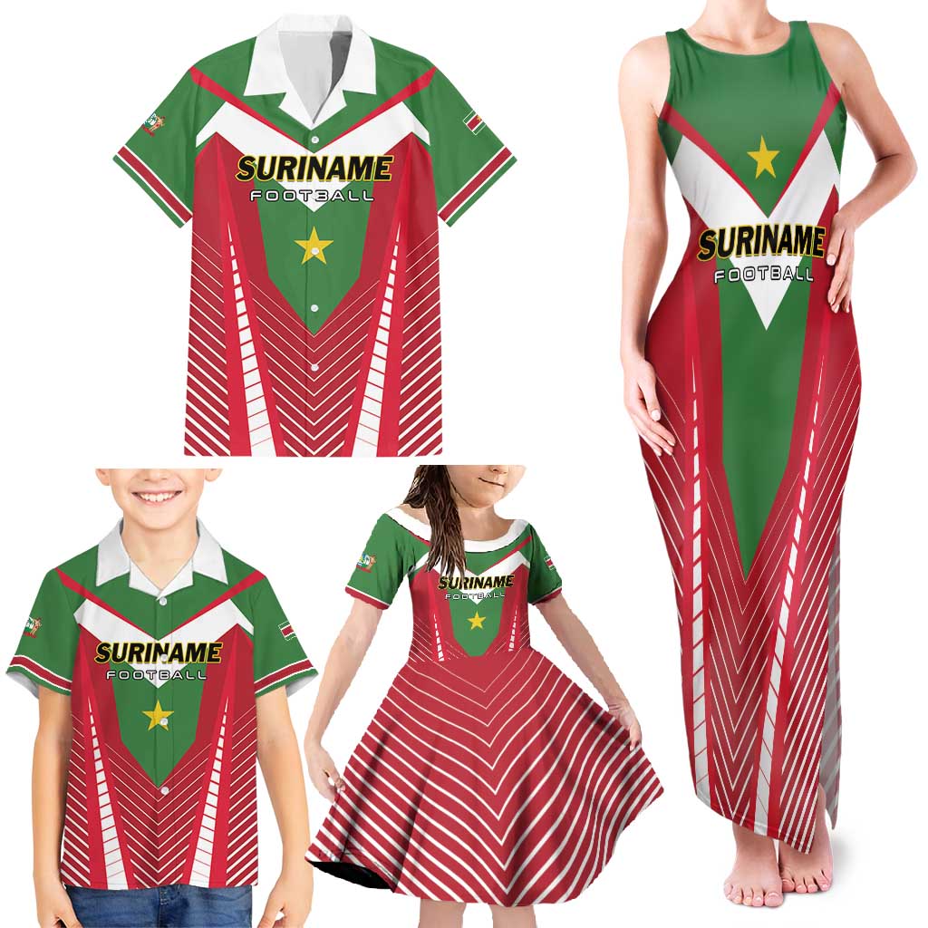 Custom Suriname Football Family Matching Tank Maxi Dress and Hawaiian Shirt Go Sranankondre Fubal Pluga