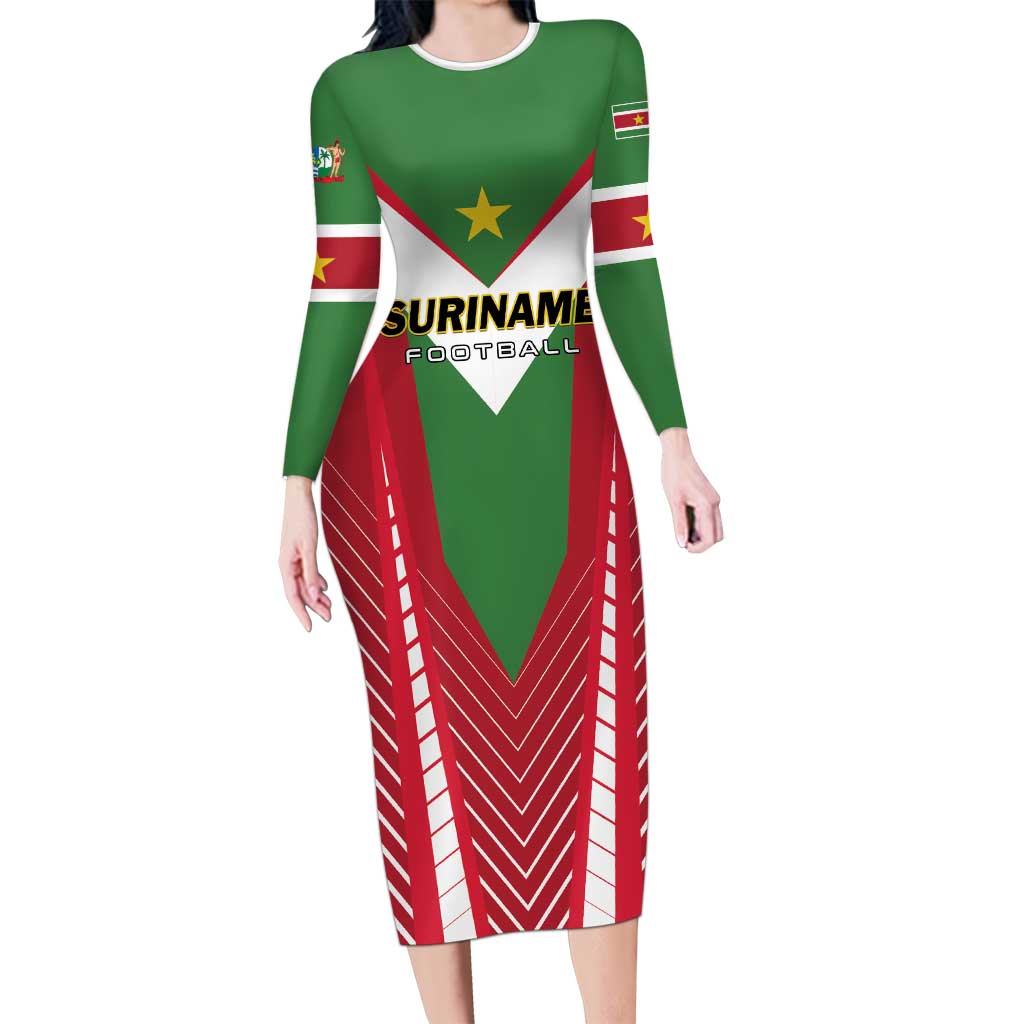 Custom Suriname Football Long Sleeve Bodycon Dress Go Sranankondre Fubal Pluga