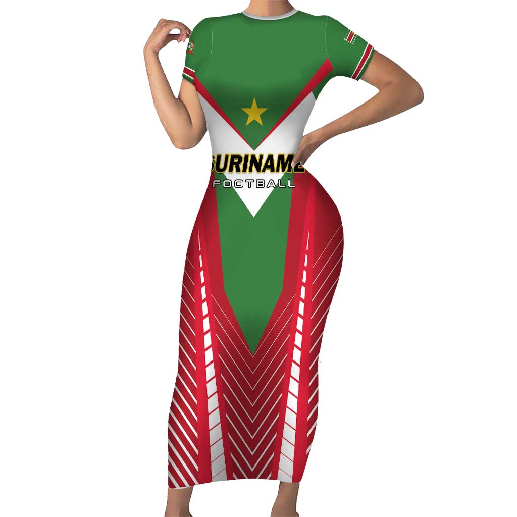 Custom Suriname Football Short Sleeve Bodycon Dress Go Sranankondre Fubal Pluga