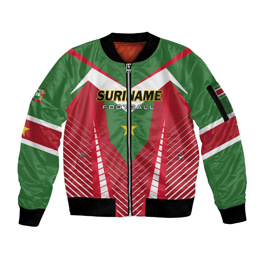 Custom Suriname Football Sleeve Zip Bomber Jacket Go Sranankondre Fubal Pluga