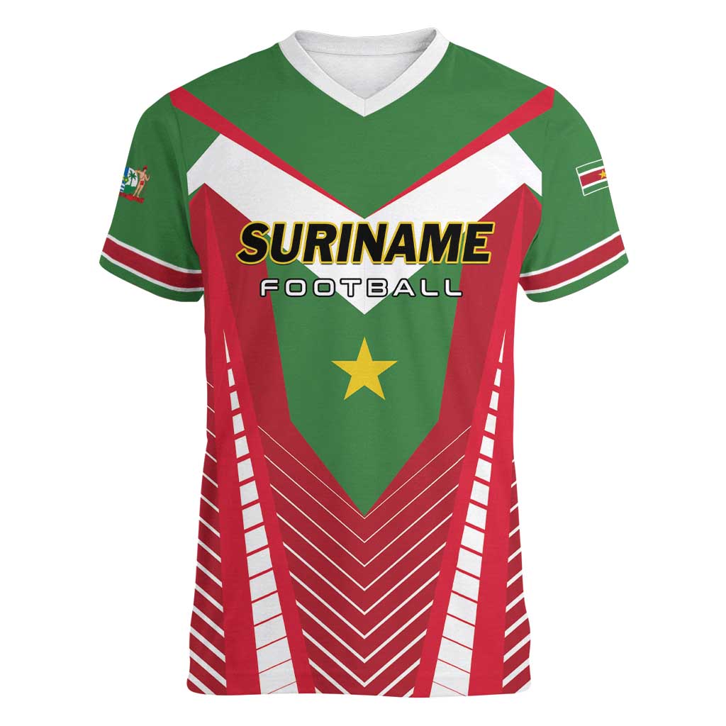 Custom Suriname Football Women V-Neck T-Shirt Go Sranankondre Fubal Pluga