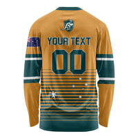 Yellow and teal striped long-sleeve rugby shirt with back number 00 and crest