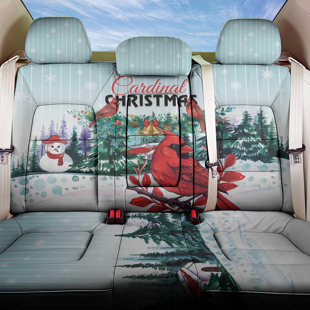 Cardinal Christmas Back Car Seat Cover Snowflake Xmas Tree LT01