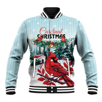 Mint Christmas baseball jacket with cardinal, trees, snowflake print and Cardinal Christmas text