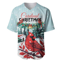 Mint baseball jersey with red cardinal Christmas front print and V-neck style