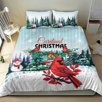 Mint Christmas duvet set with red cardinal, snowy trees, and decorative winter lettering