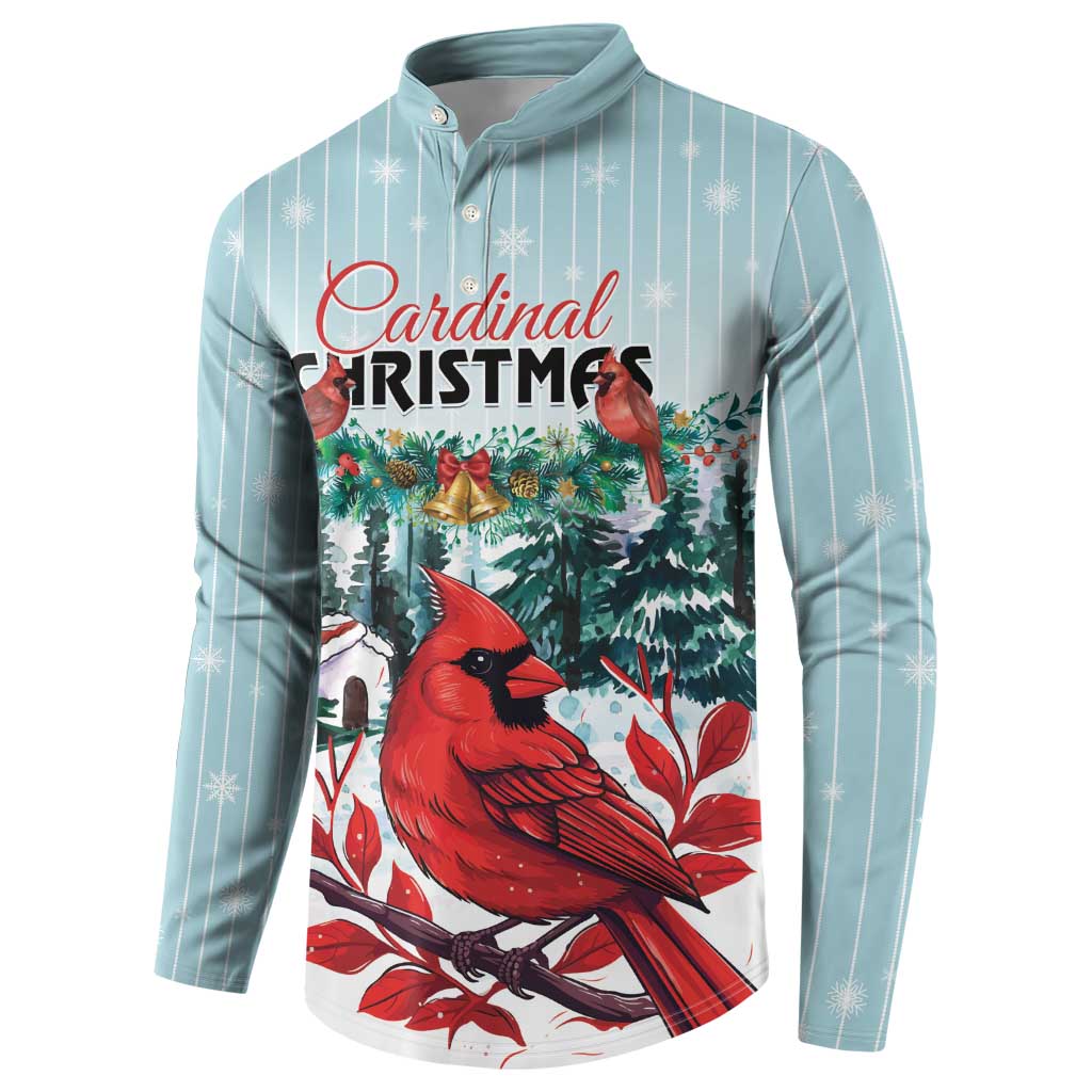 Light mint button-up sweatshirt featuring cardinal Christmas scene with bold “Cardinal CHRISTMAS” text