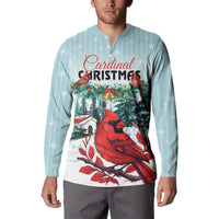 Light mint button-up sweatshirt on model with cardinal Christmas graphic and “Cardinal CHRISTMAS”