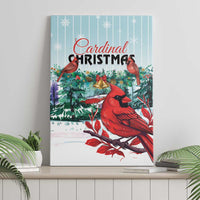 Canvas wall art featuring red cardinals perched on snowy evergreen with "Cardinal Christmas"