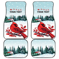 Christmas car mats set of 4, cardinal and pine winter print with 'YOUR TEXT', mint border