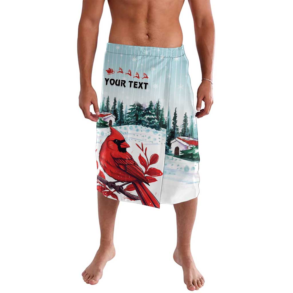 Mint Christmas swim shorts with elastic waistband, cardinals and customizable text panel