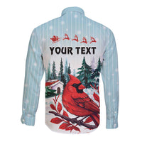 Mint button-up long-sleeve shirt with cardinal scene and 'YOUR TEXT' on back