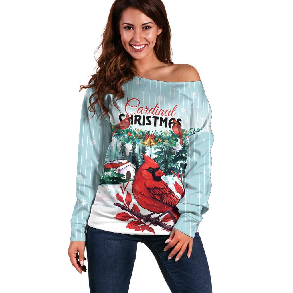 Personalised Cardinal Christmas Off Shoulder Sweater Snowflake Xmas Tree - Wonder Print Shop