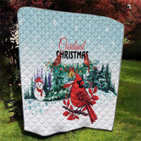Light blue and white Cardinal Christmas quilt square with red cardinal and evergreen trees