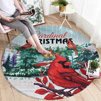Round mint Christmas area rug with Cardinal Christmas text and red cardinal bird