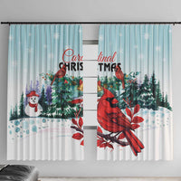 Mint Christmas window curtain panel with red cardinal, pine trees, and white snowflakes.