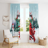 Mint Christmas window curtain panels with cardinal, pine trees, and snowflake accents.