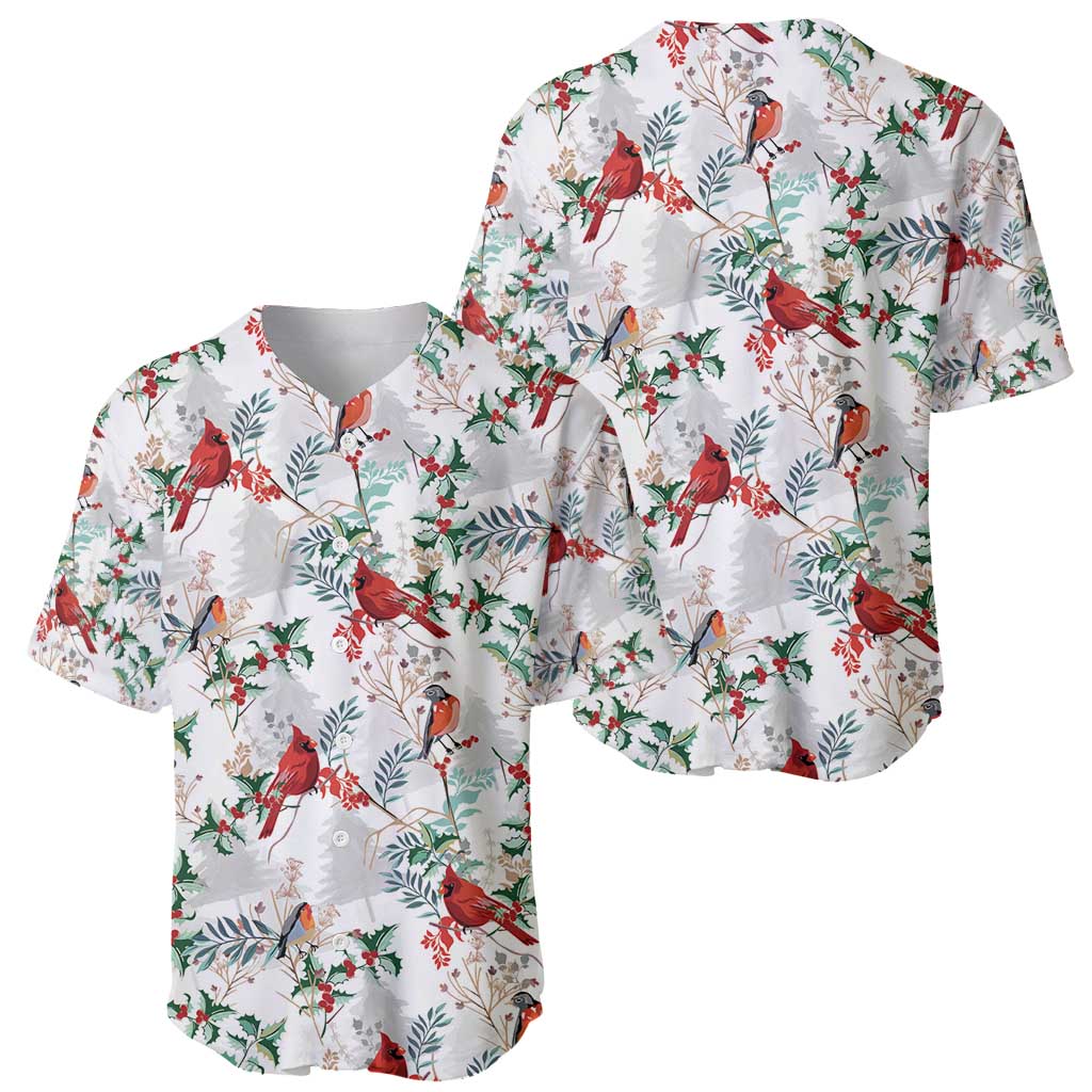 Set of two baseball jerseys with white cardinal holiday print and button-front collars