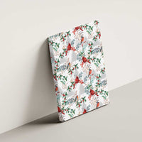 Side view of Christmas canvas wall art showing red cardinal birds and green foliage pattern
