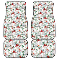Car floor mats with white holiday pattern and red cardinal birds, rectangular border set