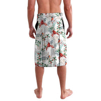 Men's Christmas bird shorts with elastic waist, white with red cardinals and green leaves