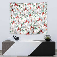 Cardinal Christmas white tapestry with red cardinal birds and green botanical accents