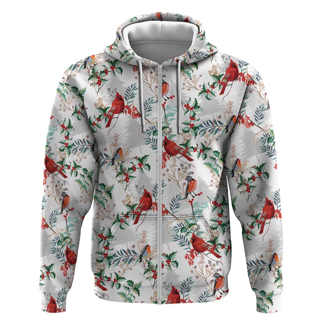 Cardinal Christmas White Zip Hoodie Xmas Pattern - Wonder Print Shop