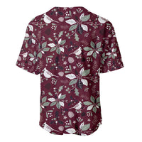 Wine red baseball jersey back with white holiday poinsettia and star pattern