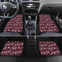 Wine red car floor mats with Christmas motif, shown in the front seating area