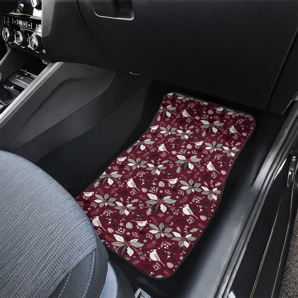 Wine red rear car floor mat with Christmas motif, rectangular coverage on seat floor