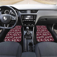 Wine red front car mats with Christmas motif, placed on driver and passenger floors