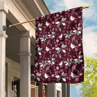 Wine red garden flag with white poinsettias and birds pattern