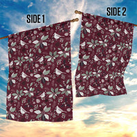 Wine red double-sided garden flag with white poinsettias and birds pattern