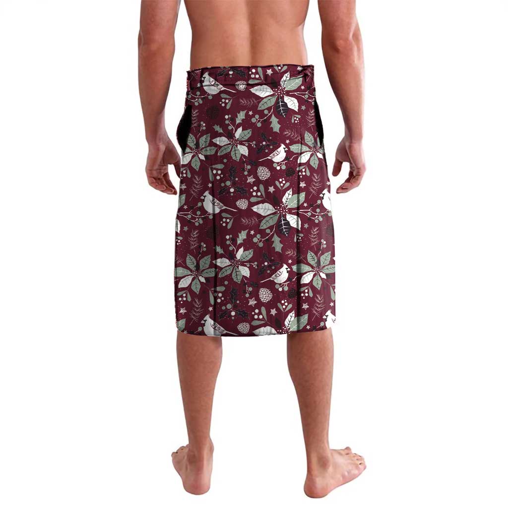 Men's wine-red lavalava-style shorts with contrasting white holiday motifs all over