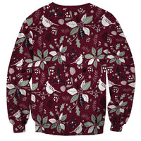 Unisex crewneck sweatshirt in dark red with white Christmas pattern, long sleeves