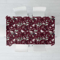 Wine red Christmas tablecloth with poinsettia and holly pattern, rectangular coverage