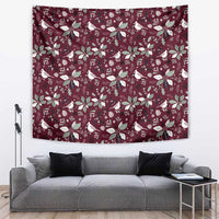 Christmas wine-red tapestry with festive bird and poinsettia pattern
