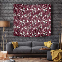 Hanging Christmas tapestry in wine-red with bird and poinsettia pattern