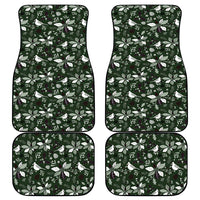 Green Christmas car mat set of four with leaf-and-bird pattern, square corners