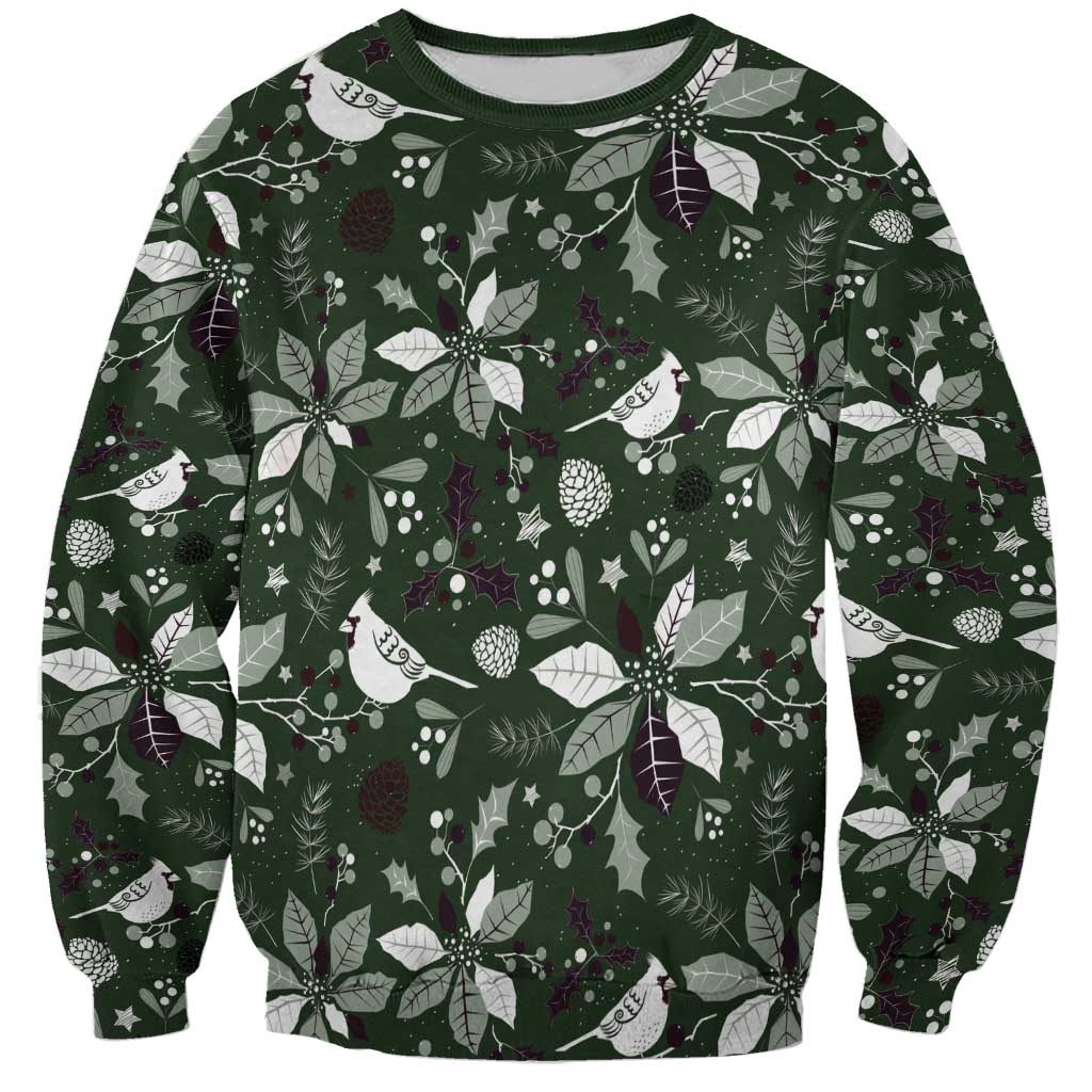 Unisex green sweatshirt with all-over Christmas pattern, ribbed crew neck and cuffs