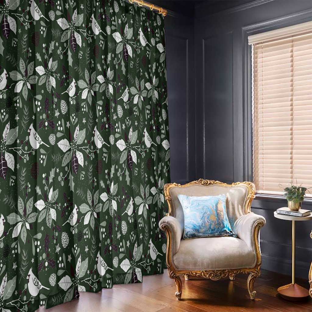 Dark green window curtain panels with white bird and foliage pattern, full length