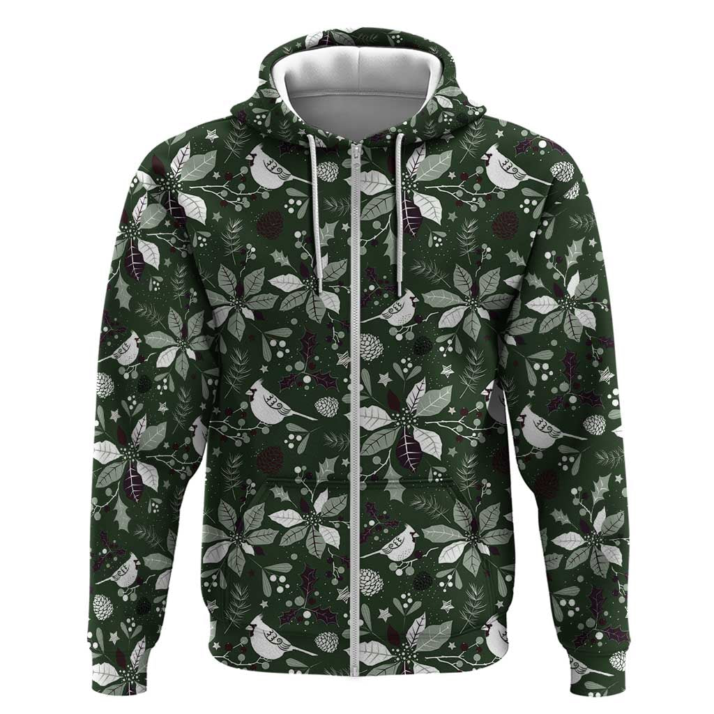 Cardinal Christmas Green Zip Hoodie Xmas Pattern - Wonder Print Shop