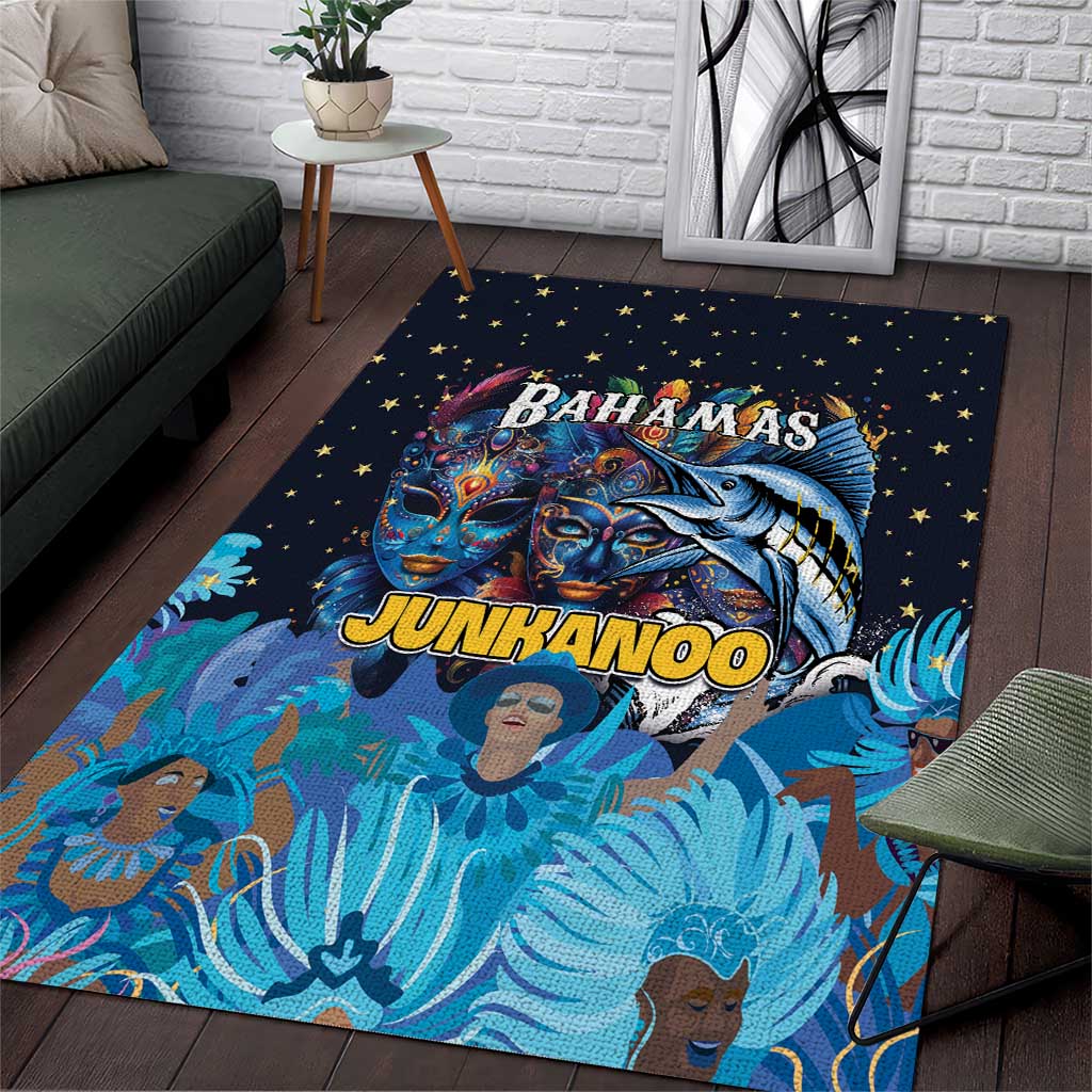 Bahamas Junkanoo Area Rug Bahamian Mask Blue Marlin