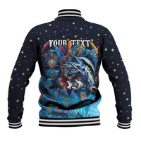 Unisex baseball jacket with gold star print and back graphic with customizable text