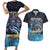 Personalized Bahamas Junkanoo Couples Matching Short Sleeve Bodycon Dress and Hawaiian Shirt Bahamian Mask Blue Marlin - Wonder Print Shop